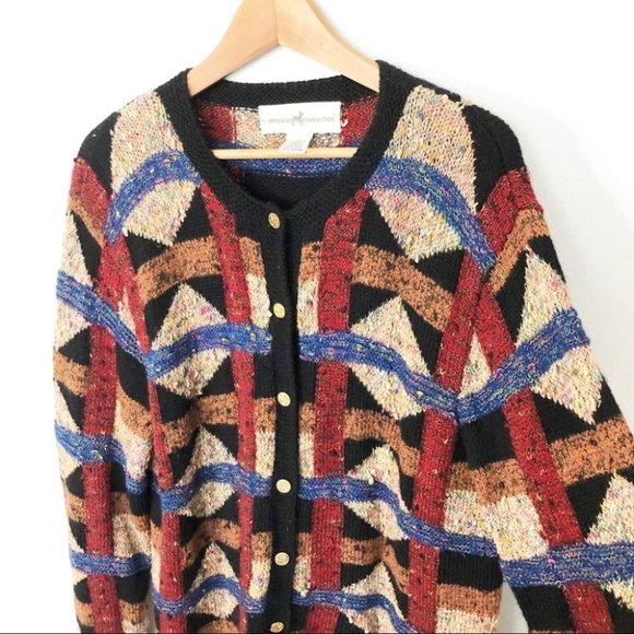 Peruvian Connection Geometric Button Up Cardigan Size Large - Picture 2 of 6